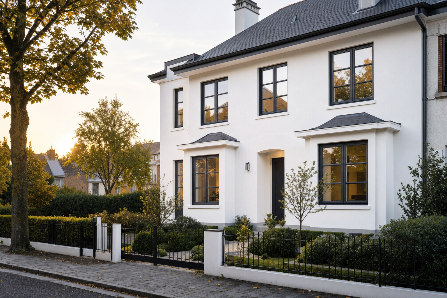 Maison mitoyenne rénovée à Woluwe avec nouvelle façade et nouveaux châssis