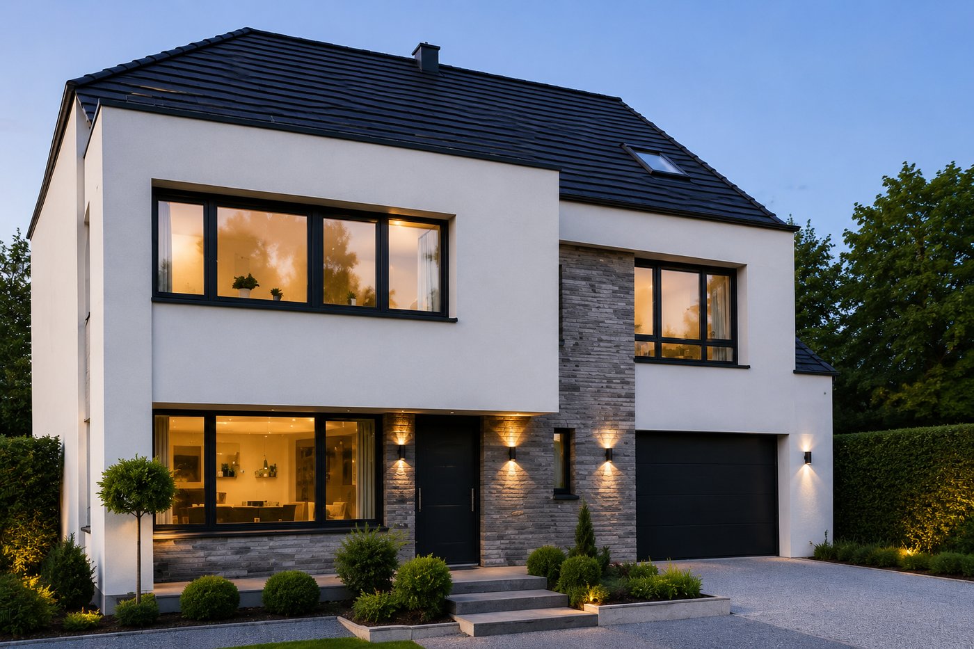 Maison avec toiture inclinée en tuiles noires rénovée par Vincymmo